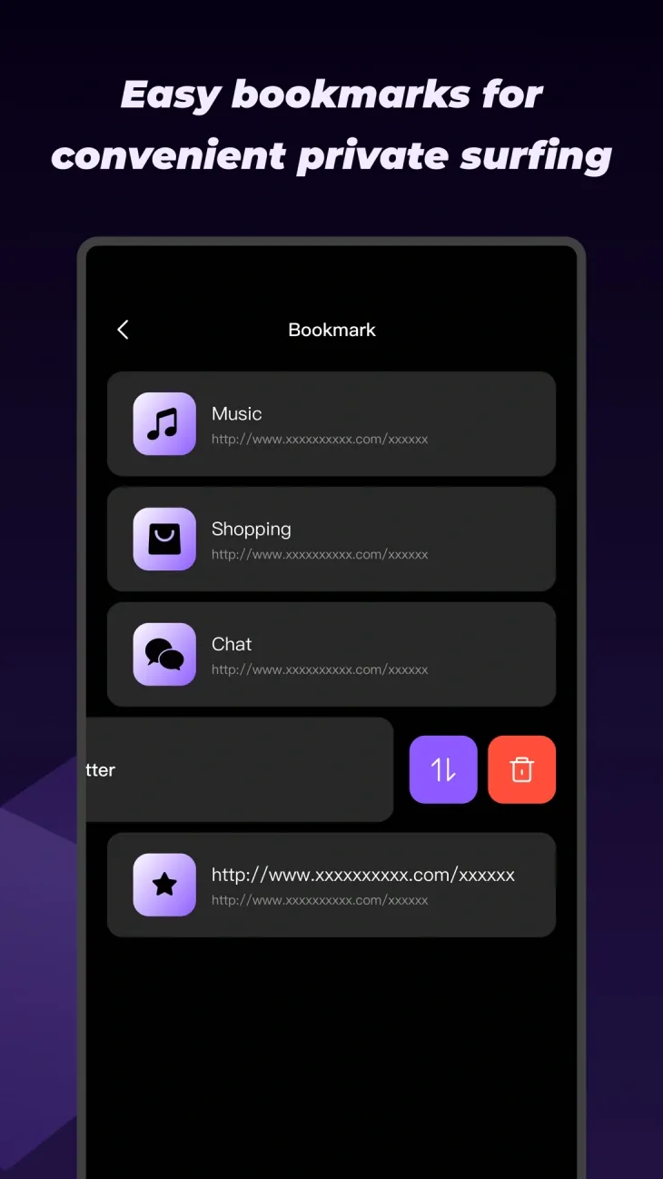 Easy bookmarks for convenient private surfing