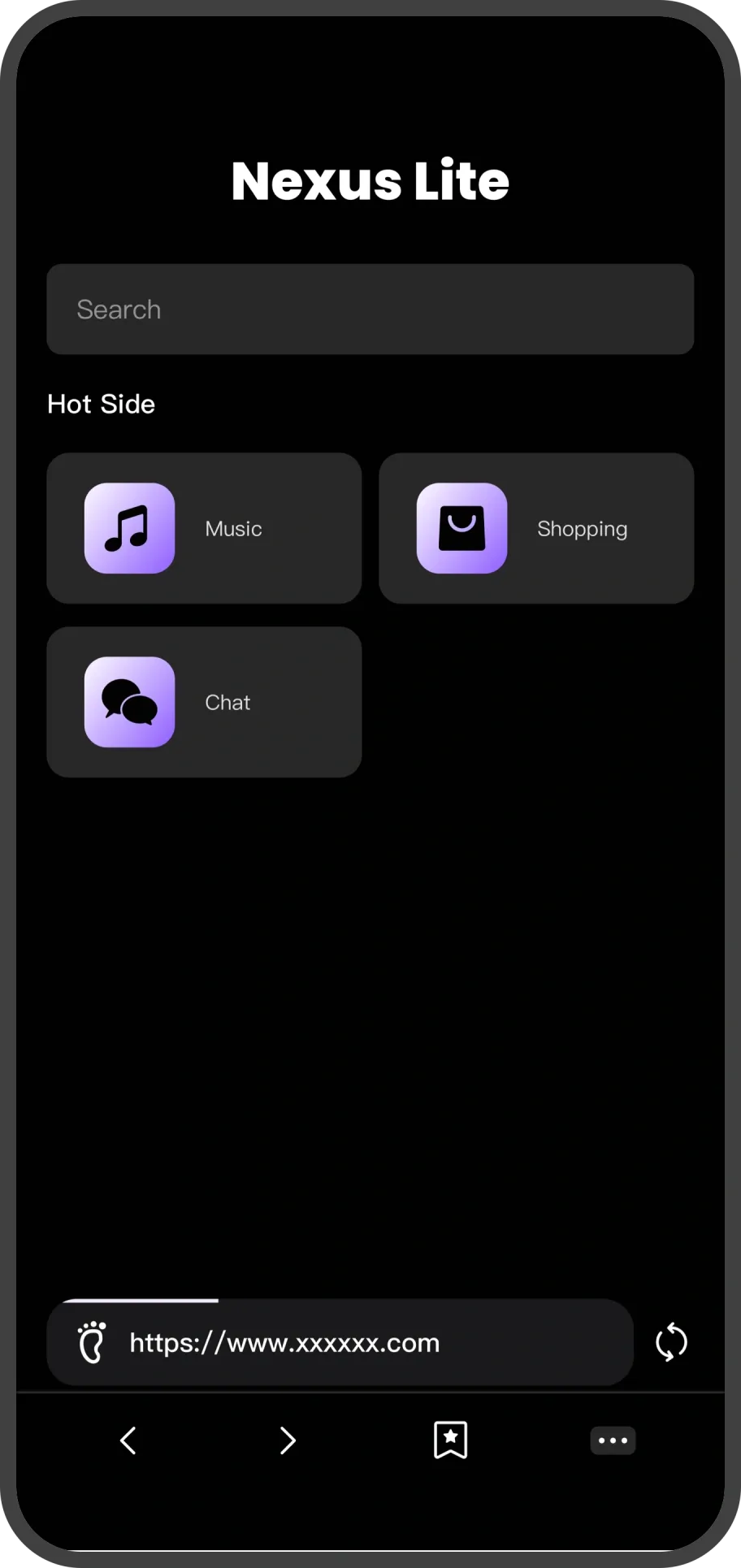 Nexus Lite browser home screen